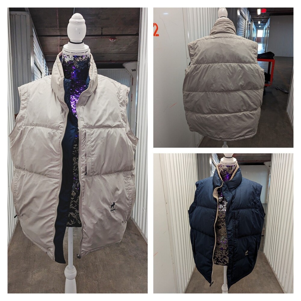 y2k Gear for Sports Medium Down Feather Reversible Navy Beige Quilted Vest